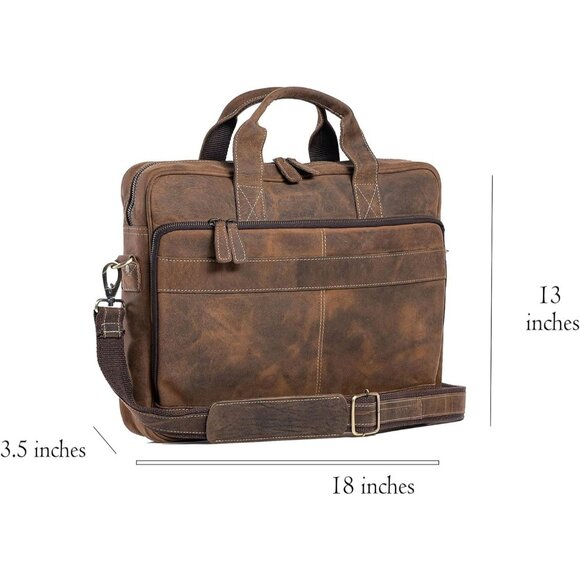 Women Tan Brown Leather18 Inch Laptop Messenger Bags with Zipper - Picture 8 of 8